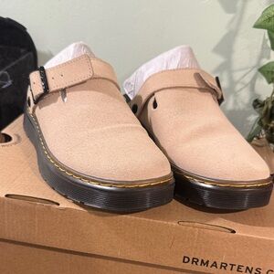 Dr. Martens Beige Suede Slip-On Shoes